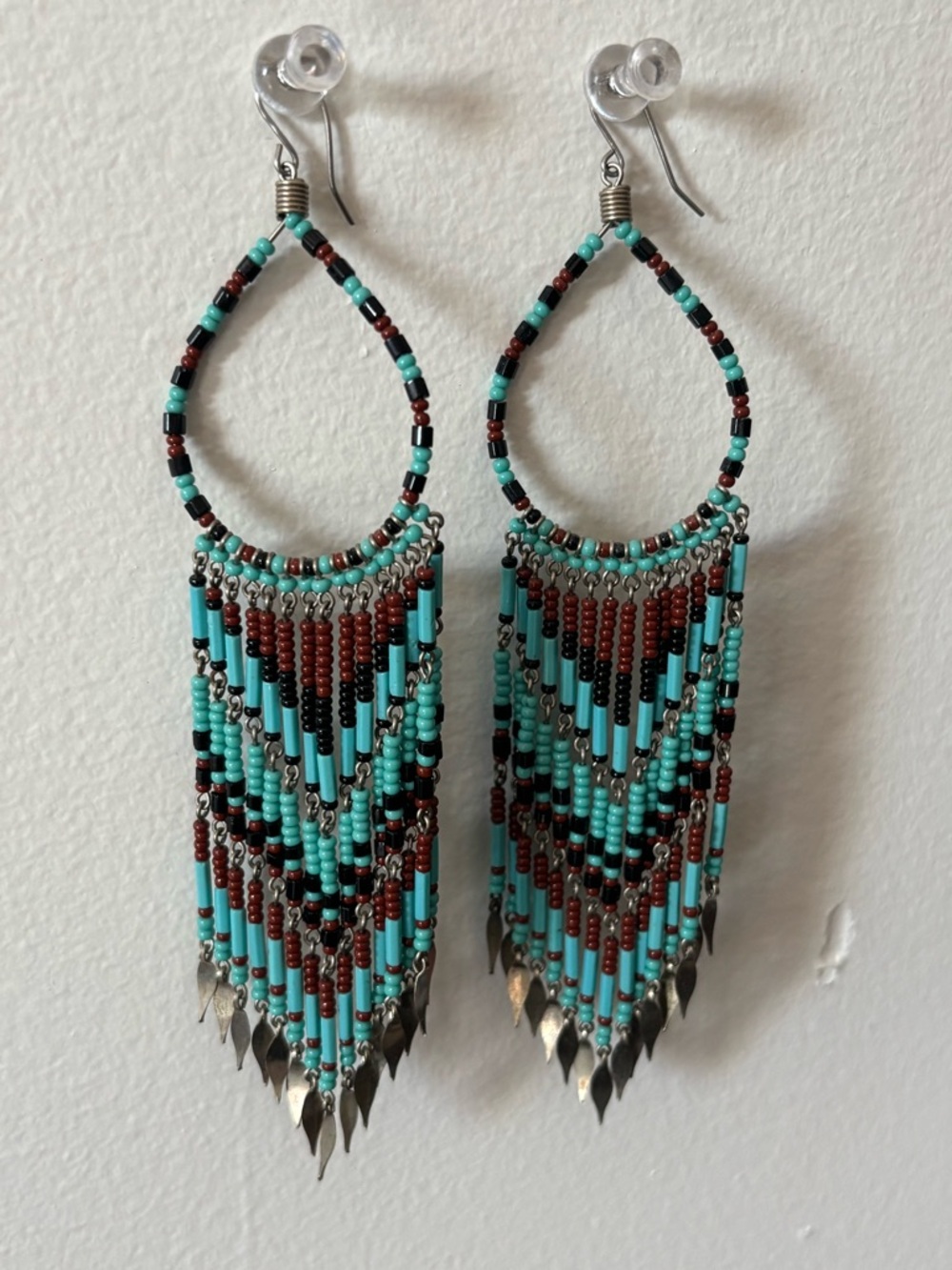 Turquoise Beaded Fringe Drop Earrings - Women Jewelry